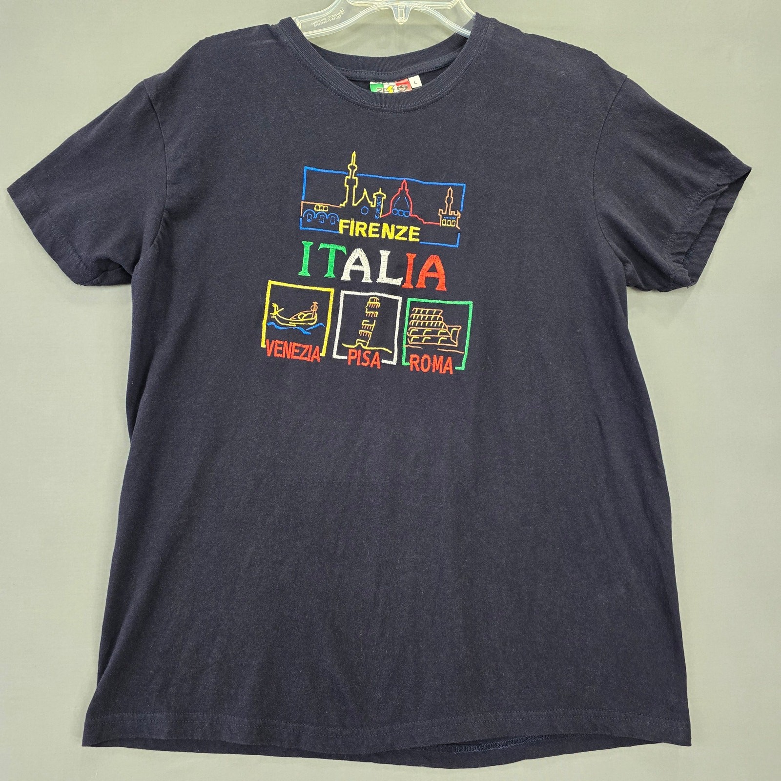 Zeus Sports Firenze Italia Navy Blue Shirt Classic Embroidered Tee Womens Size L