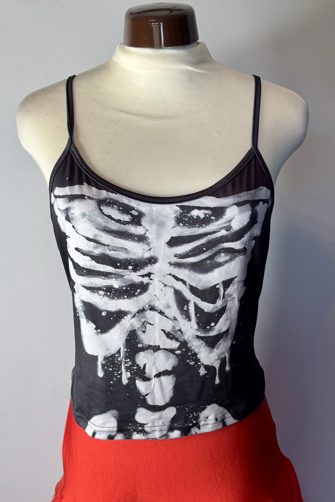 Shein Skeleton Print Cami Top UK 10 – 12 Black Gothic Grunge Straps Vest