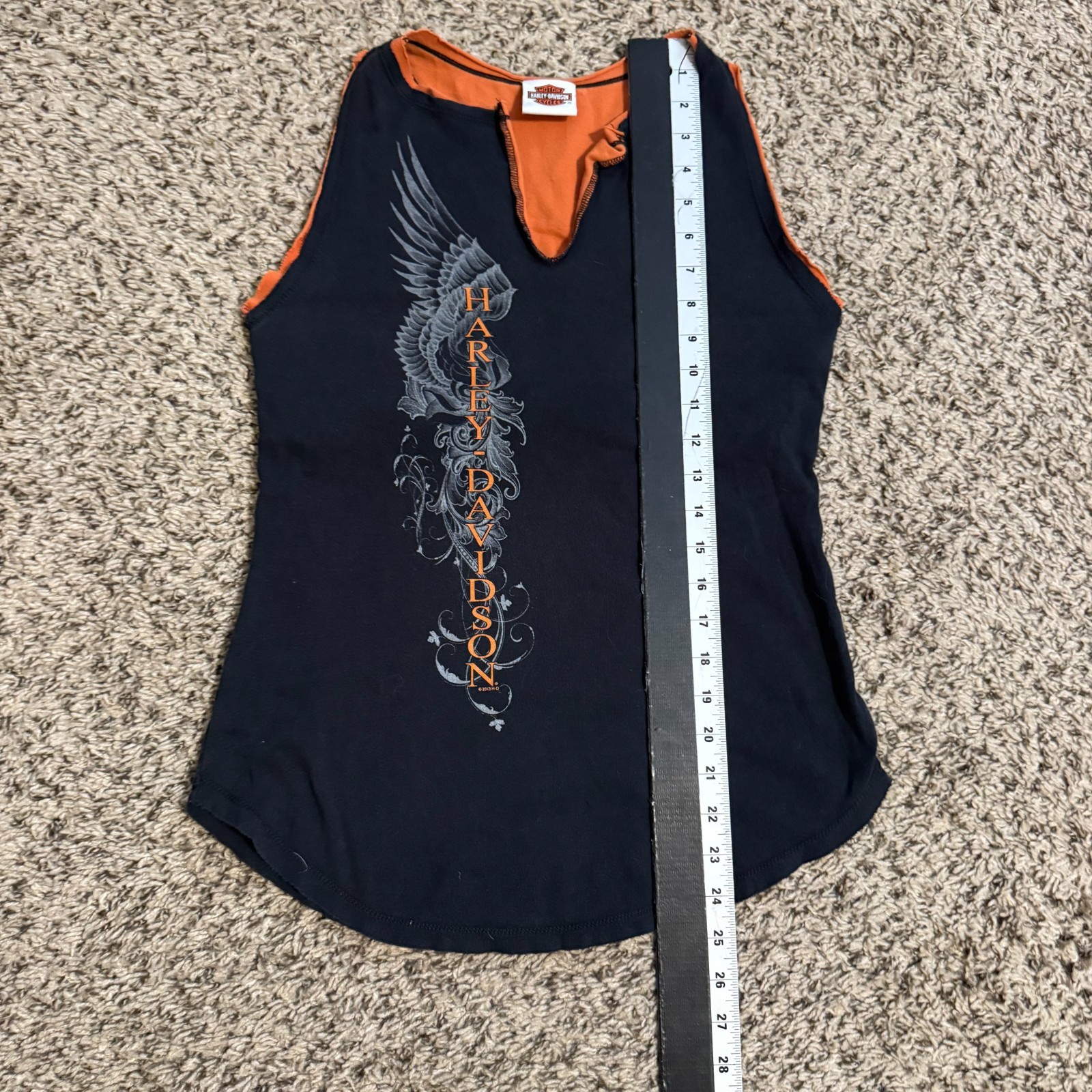 Harley Davidson 2013 Black Orange Sleeveless Stretch Top Womens Large Inner Bra