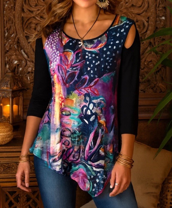 DOLCEZZA SIMPLY ART Artist Flora Bowley Winter Wish Tunic Top Art to Wear S