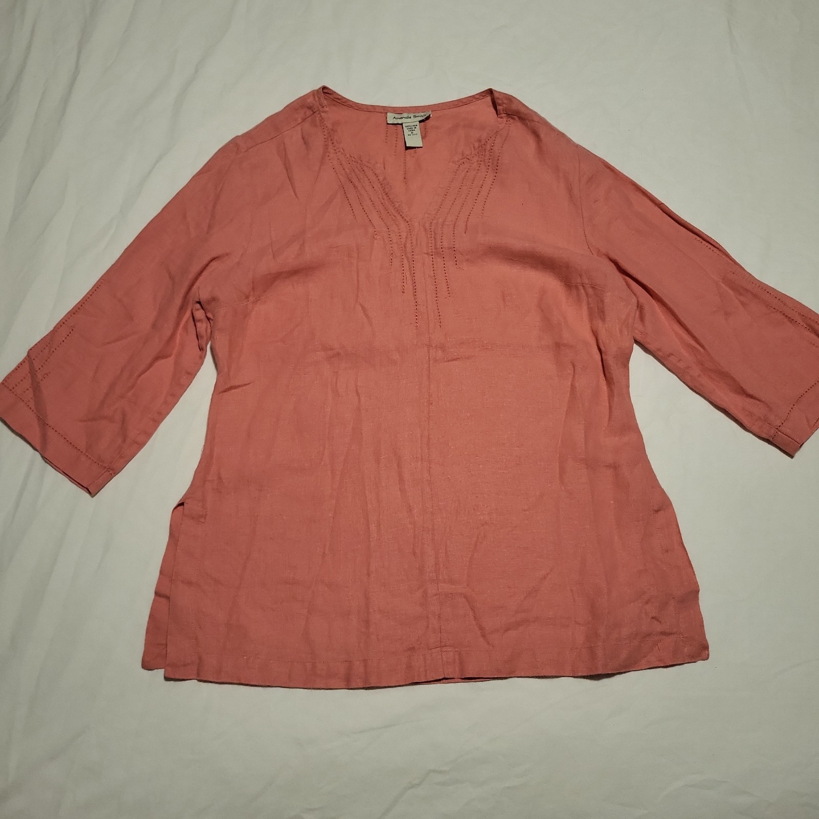 Amanda Smith Small 100% Linen Tunic Top Boho Costal Beach