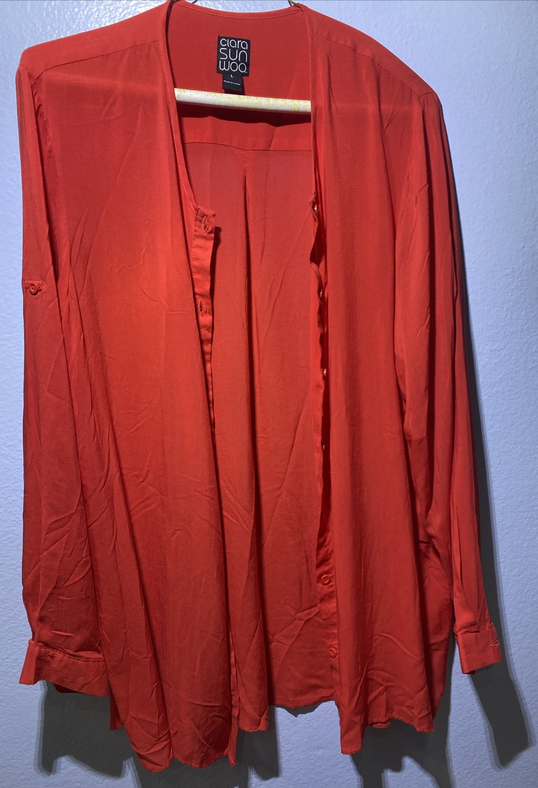 Clara Sun Woo Size L Button Down Top Blouse Long Sleeve Lightweight- PREOWNED