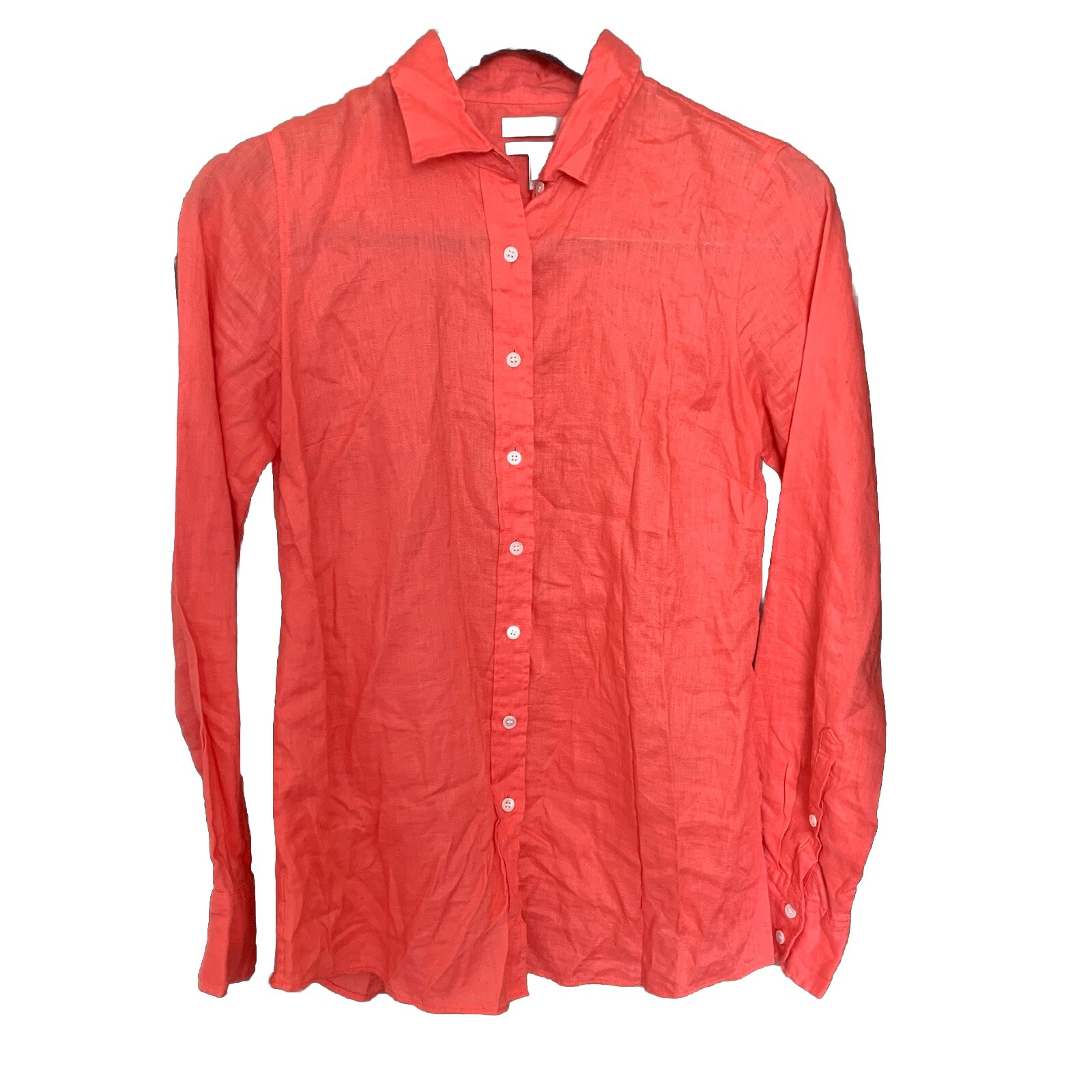 J Crew Coral 100% Linen Perfect Button Blouse Ladies Size 2 SmallXS Machine Wash