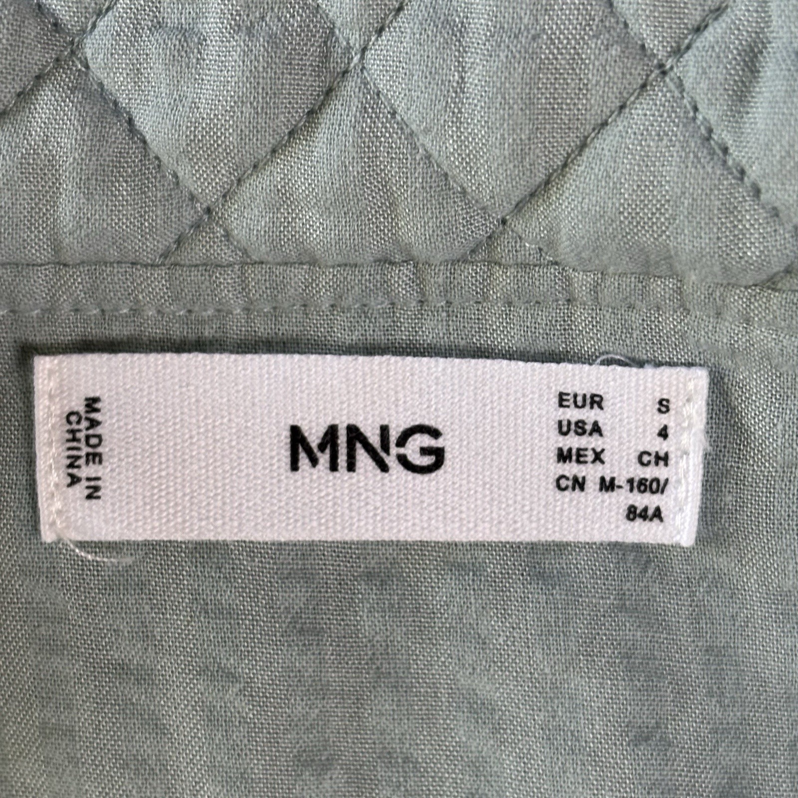 MNG Mango Green Bottom Down blouse Size S Oversize Ruffled Quilted Collard -tie