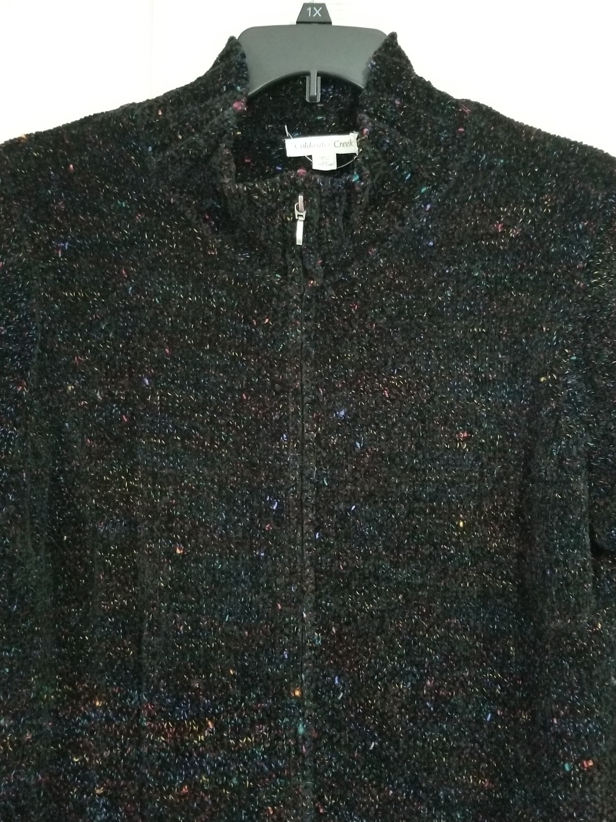 Coldwater Creek Women Plus Size 2X Black Heather Chenille Full Zip Cardigan NWOT