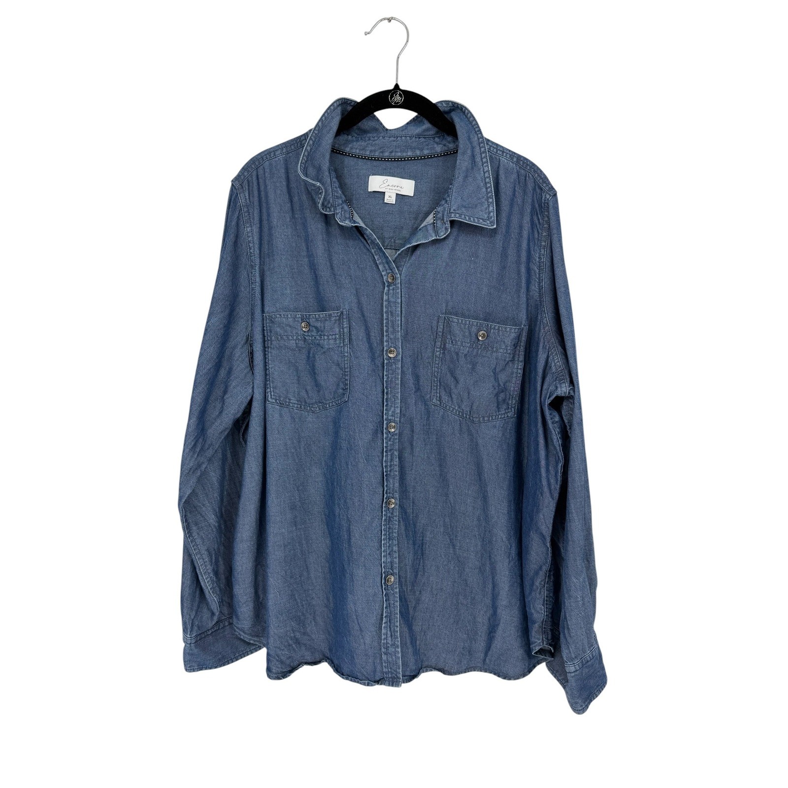 Encore by Idina Menzel Blue Lyocell Denim Button Down Shirt XL