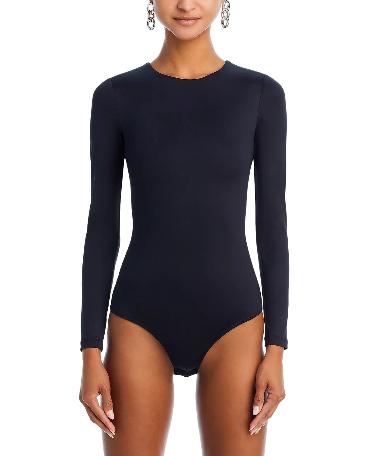 Aqua L110713 Womens Black Jersey Long Sleeve Bodysuit Size XL