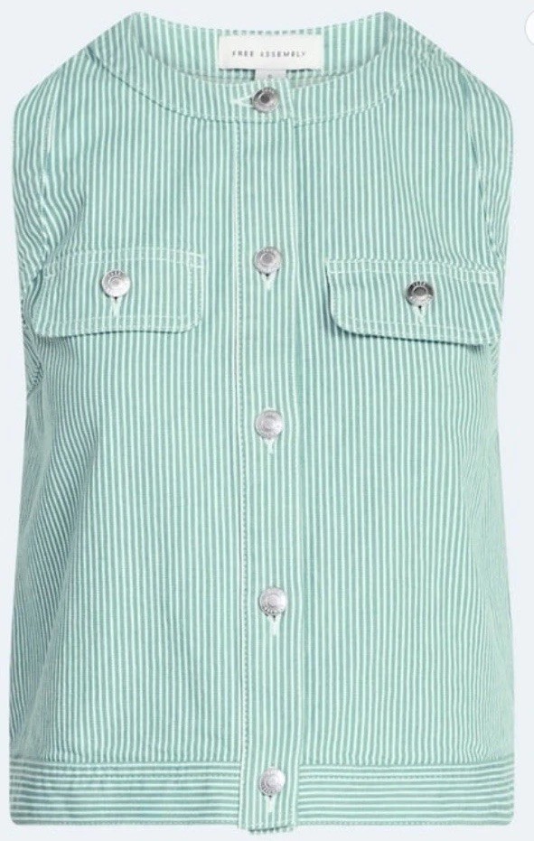 Free Assembly Denim Vest Striped Top Mint Multi-Size Sleeveless Button Front NWT