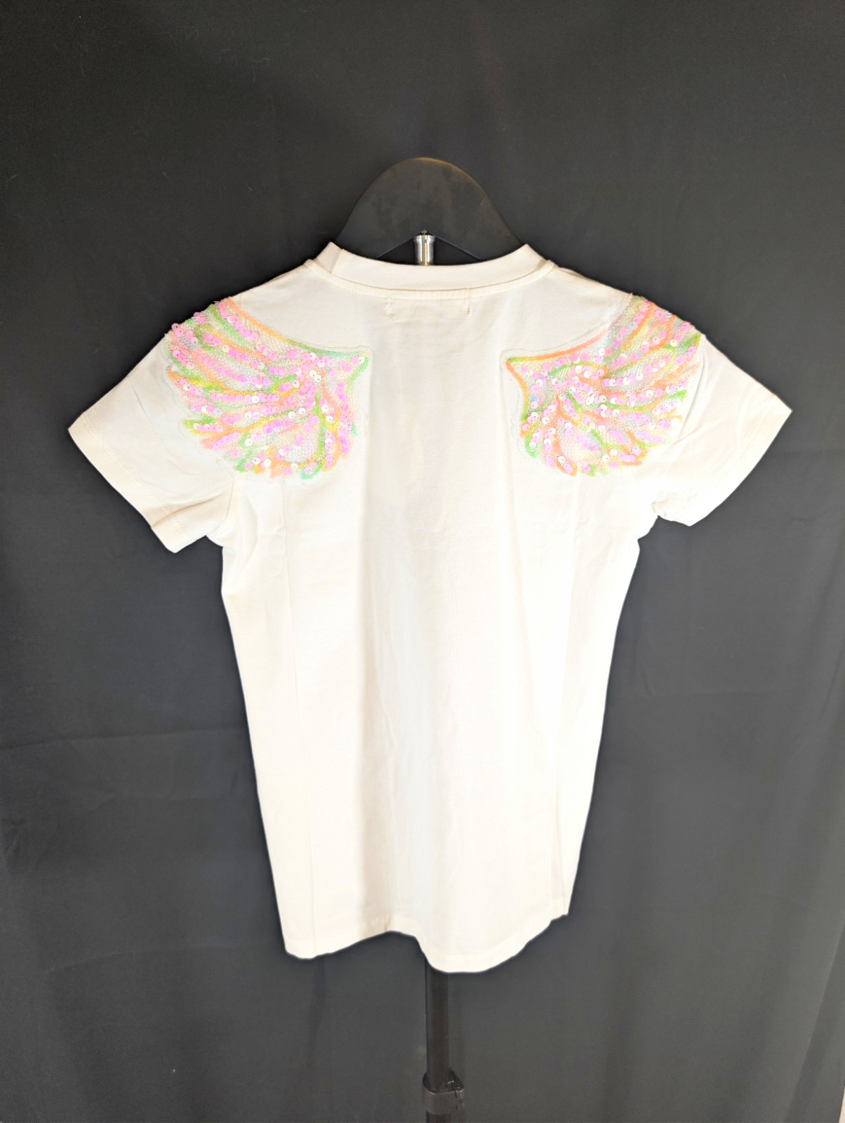Doe A Dear Girls NWT White Sequin Angel Wings T-Shirt 6 Sparkle Back Top