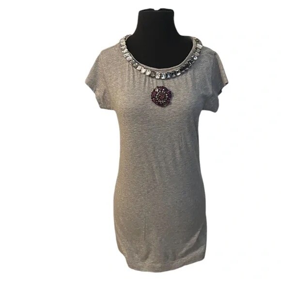 Unbranded Women’s Top Gray Stretch Sequin Beaded Embellished Neckline, Small