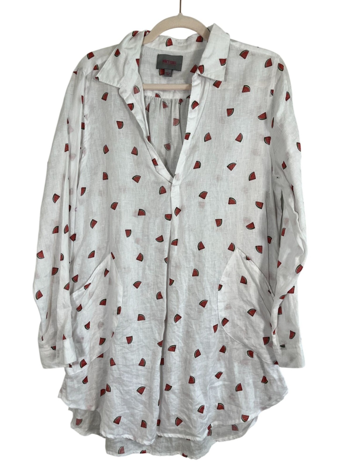 Colorful Linen Watermelon Tunic White L Retro Preppy Classic Chic Work Wear