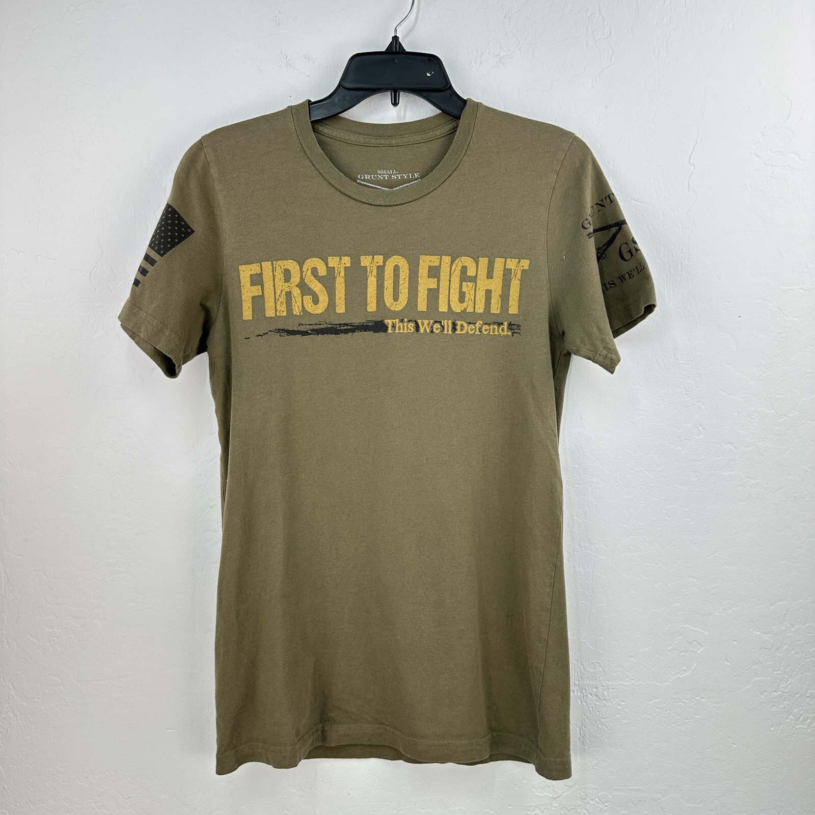 Grunt Style Tshirt Womens S Green Black This We’ll Defend US Army Short Sleeve