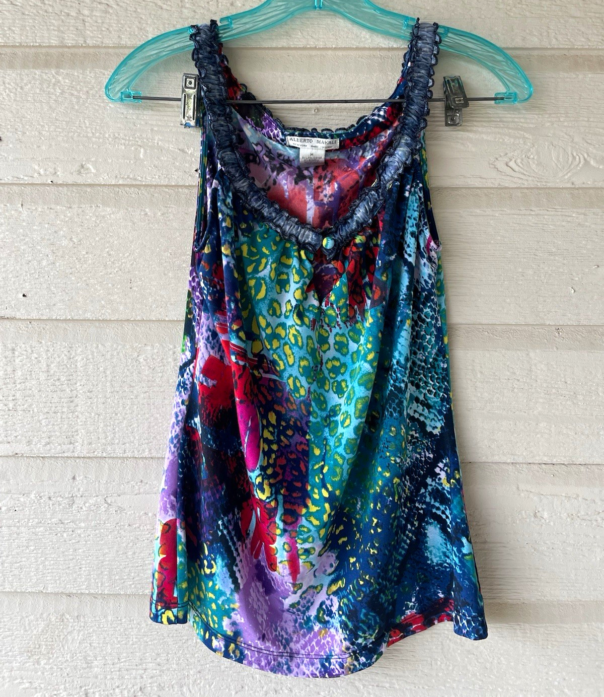 Y2K Alberto Makali Women’s Multicolor Animal Print Ruffle Neck Tank Camisole M