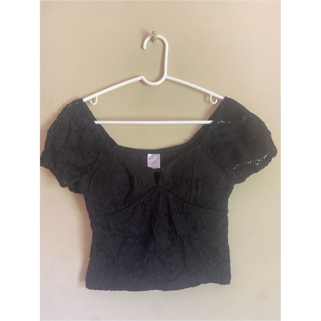 No Boundaries Coquette Goth Cottagecore Indie Black Lace Puff Sleeve Crop Top