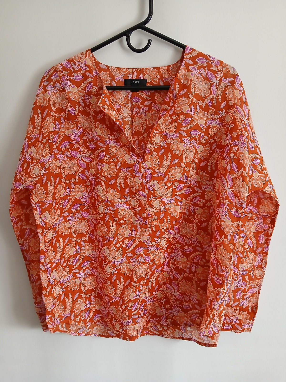 Women’s J Crew Multi Colored Pullover Blouse SzM Mid Thigh Length Orange Violet