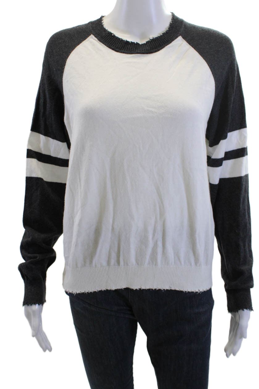 Minnie Rose Unisex Black Striped Crew Neck Long Sleeve Pullover Size L