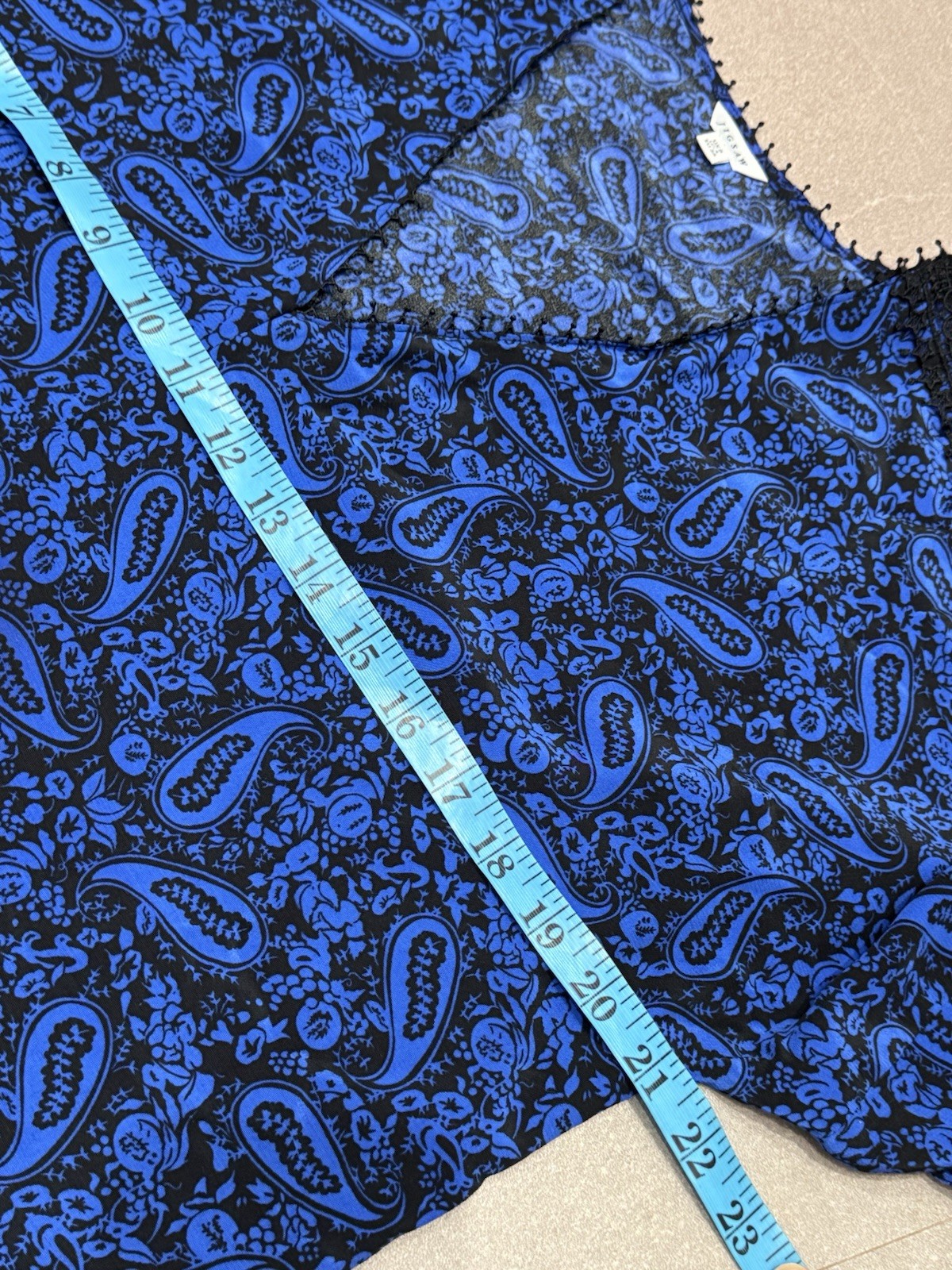 Jigsaw Womens Blue/black ‘Klein Paisley Lace Blouse’ 3/4 Sleeves UK 8