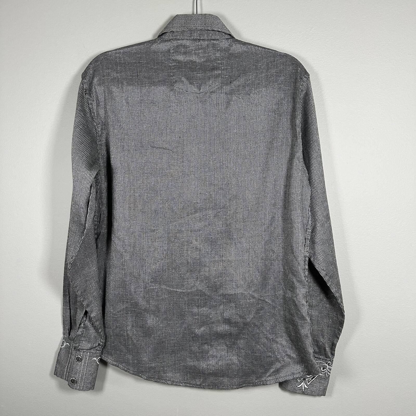 TNT Large Gray Metallic Stripe Embellished Linen Long Sleeve Button Up Shirt