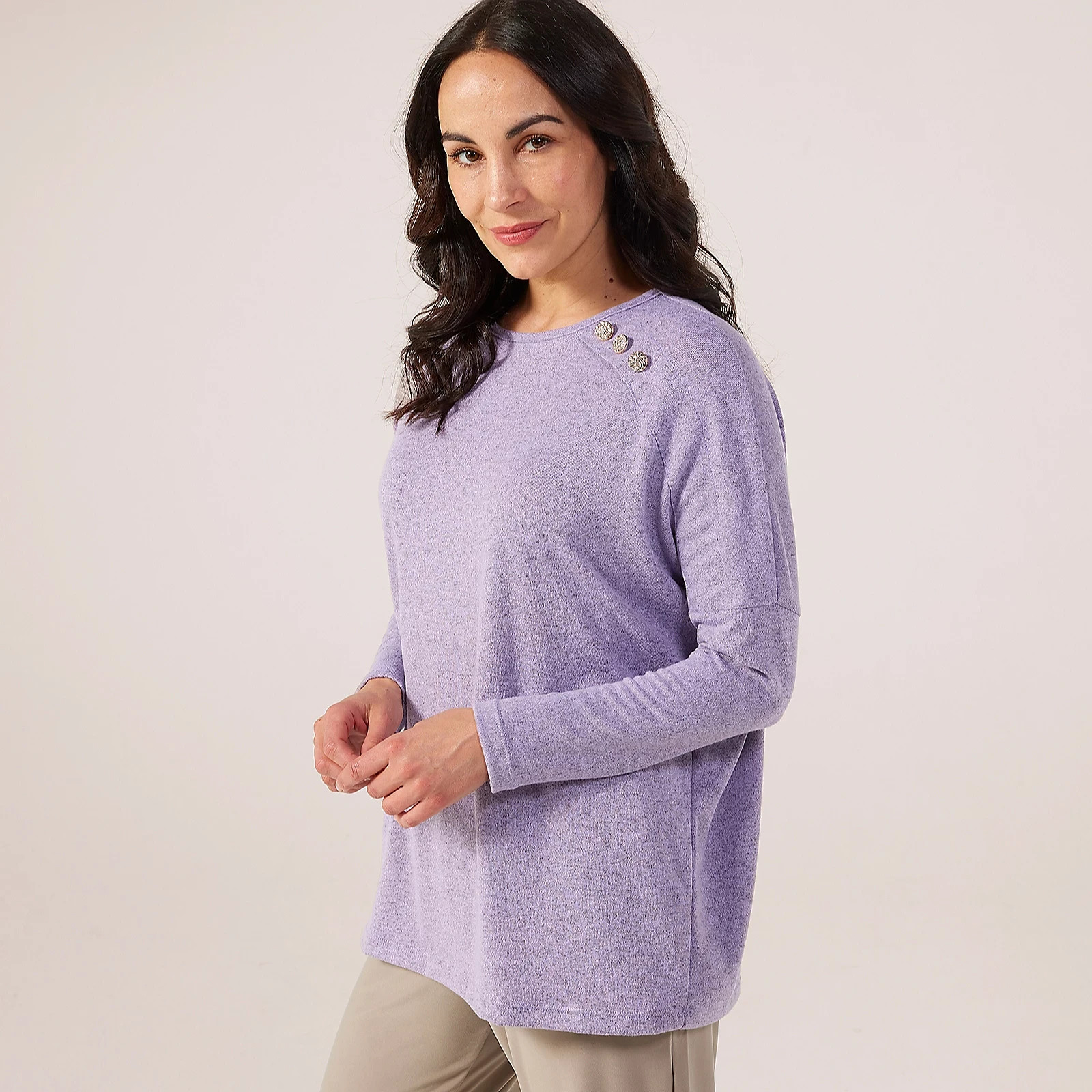 BNWOT Kim & Co Soft Touch Button Detail Jumper Top Sz XL, Lilac