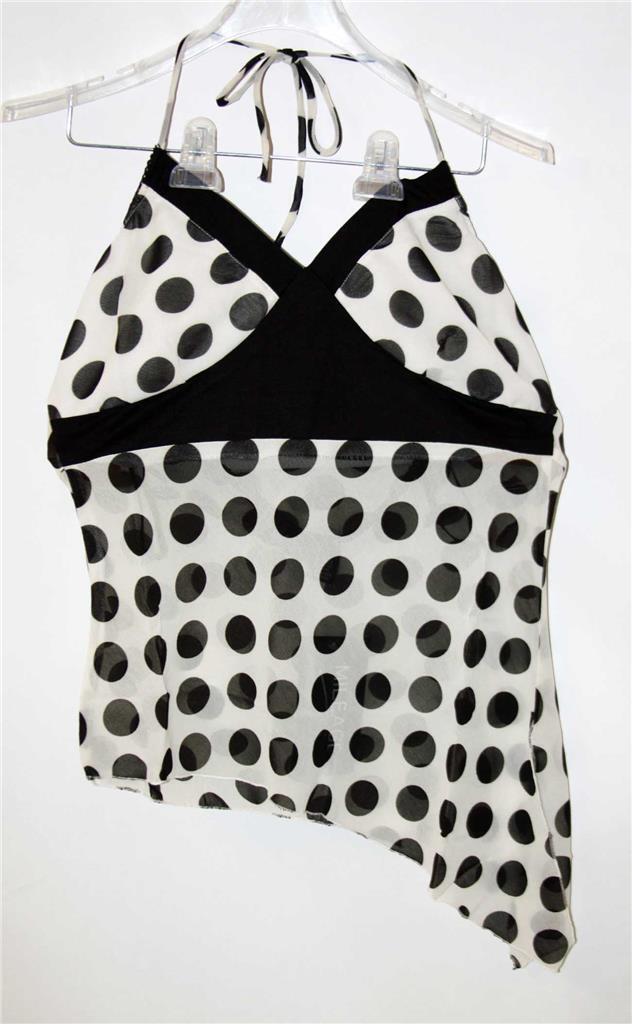 MILEAGE Womens Top Asymmetrical Hem Black White Blouse SELECT SIZE Poka Dot NEW