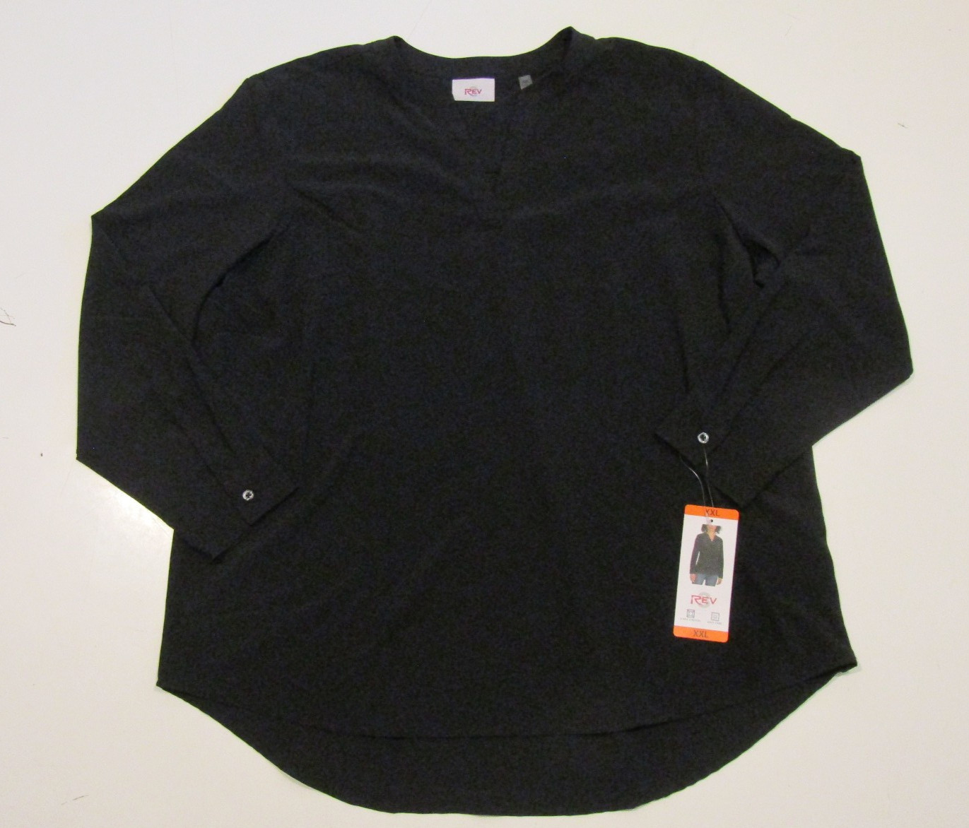 REV 3 4-Way Stretch Easy Care V-Neck L/S Shirt Black Sz XX-Large NWT Womens