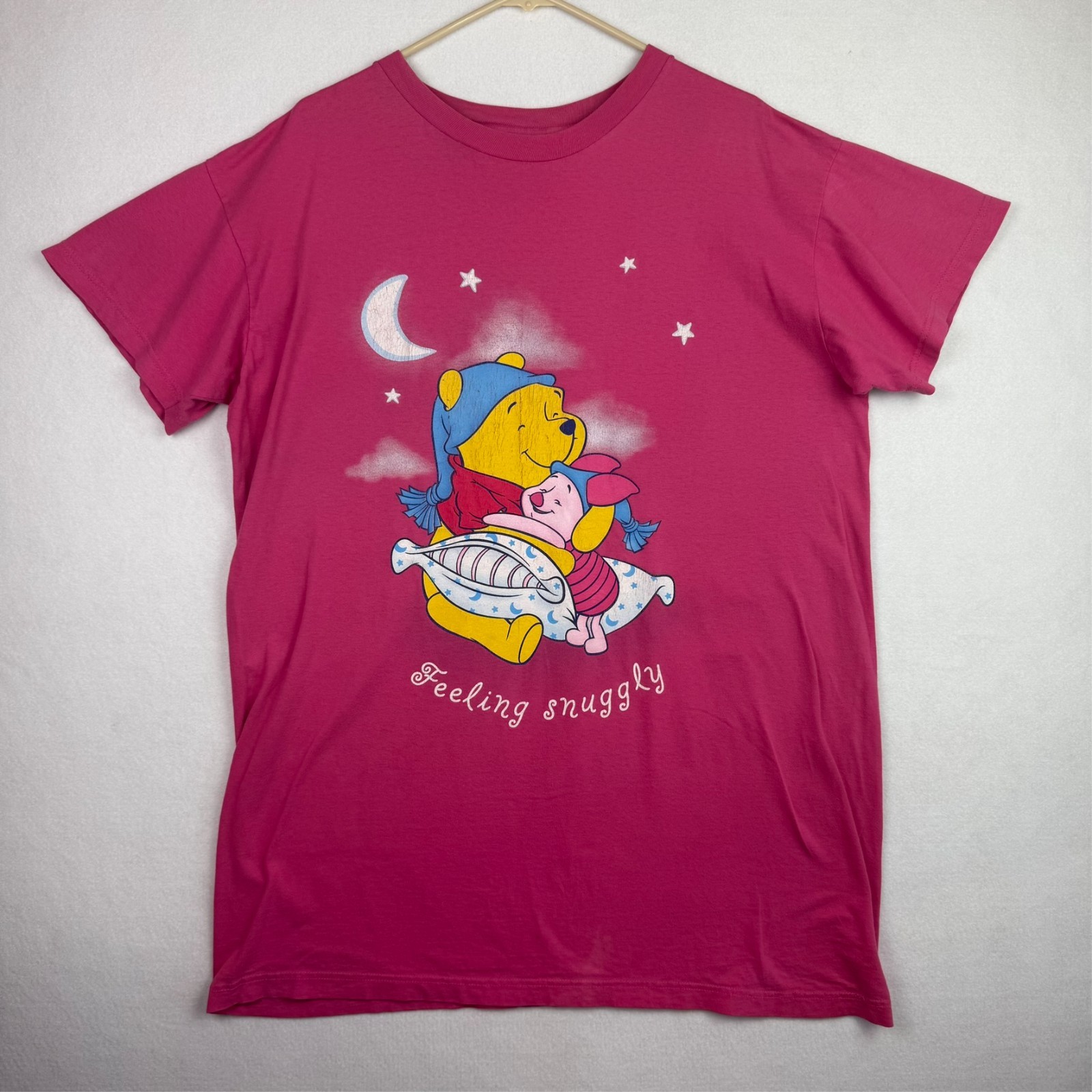 Vintage Disney Winnie The Pooh Piglet Shirt OSFM Feeling Snuggly Pink 90s Night