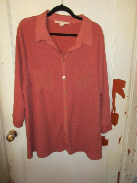Good Days Only 3x Plus Clay Tunic 3/4 slve Button up Collared Poly blend Pockets