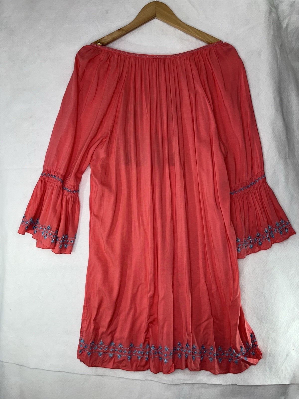 Krista Lee Embroidered Tunic Top XL Beaded Tassels Orange Off The Shoulder