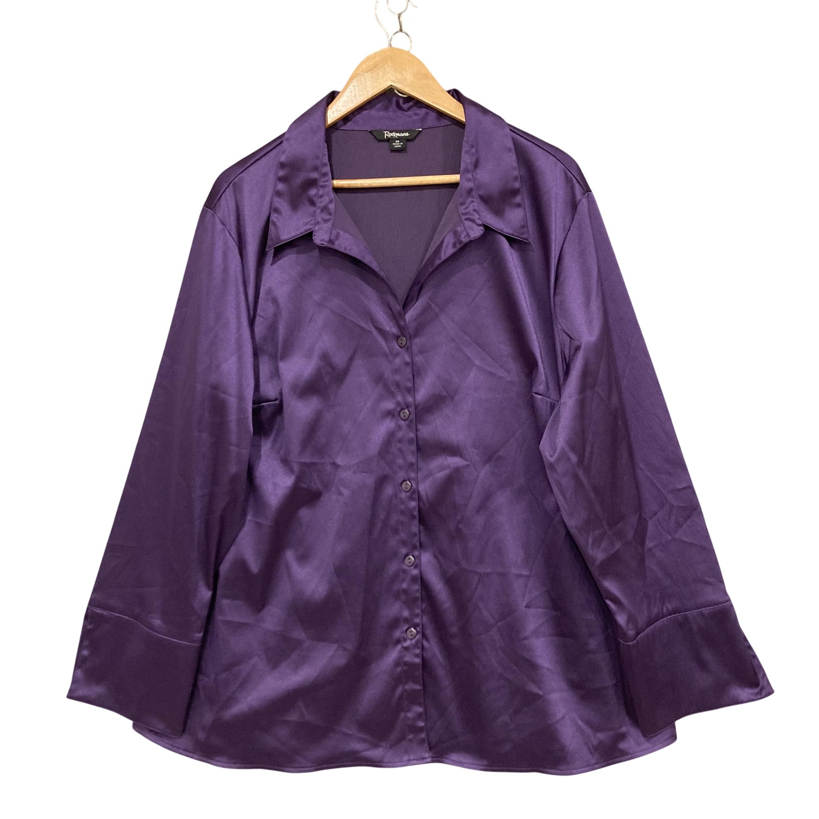 Rockmans Shirt Womens 22 Purple Polyester Elastane Satin Long Sleeve Button Up
