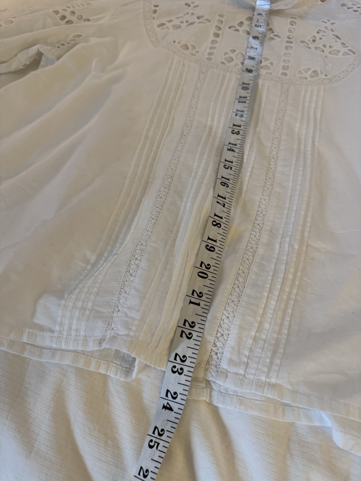 Brora Button Back Blouse- UK 16 -White Cotton Pintuck Pie Crust