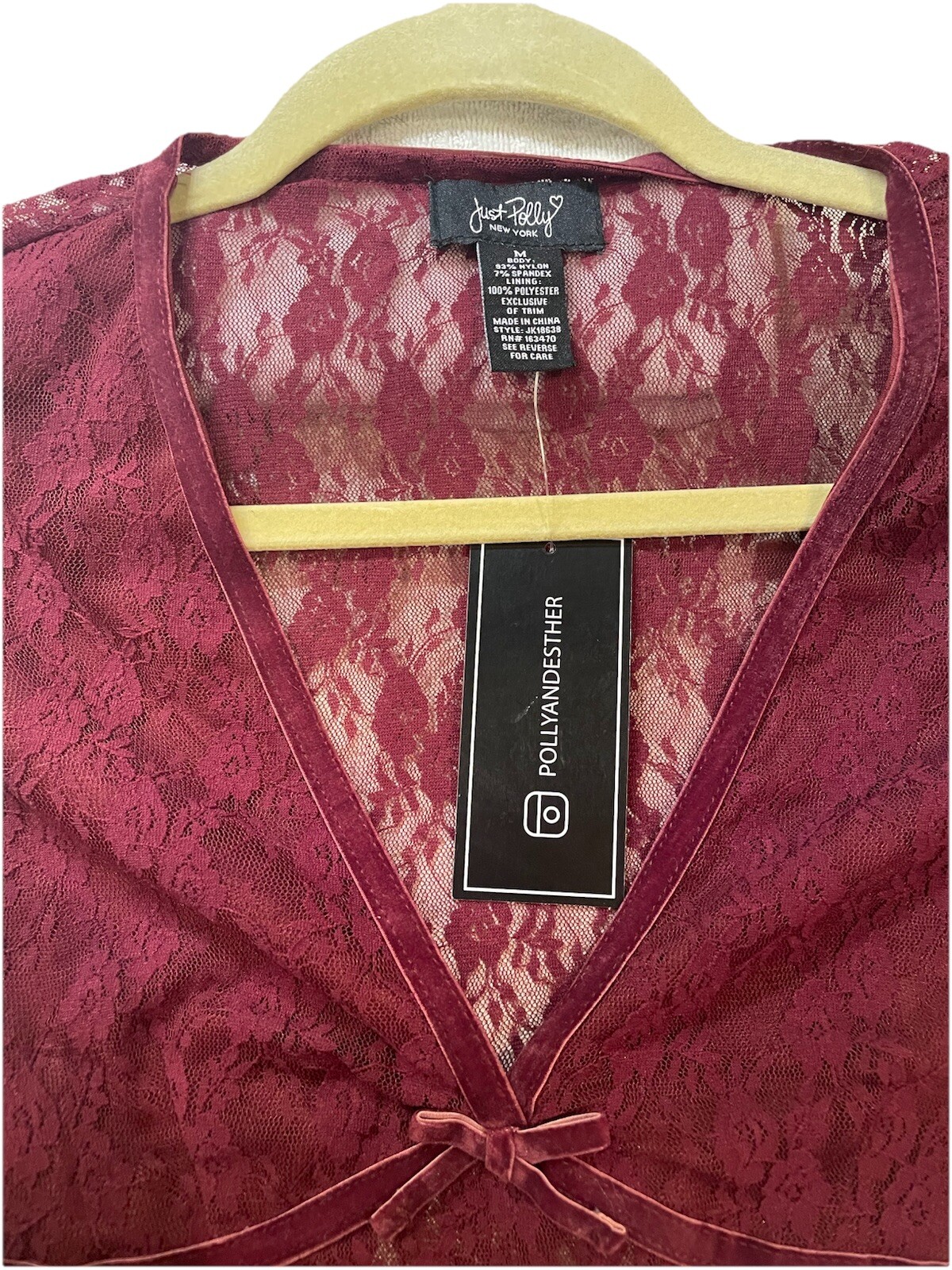 Just Polly New York Women Size Med. Maroon Lace Top. NWT