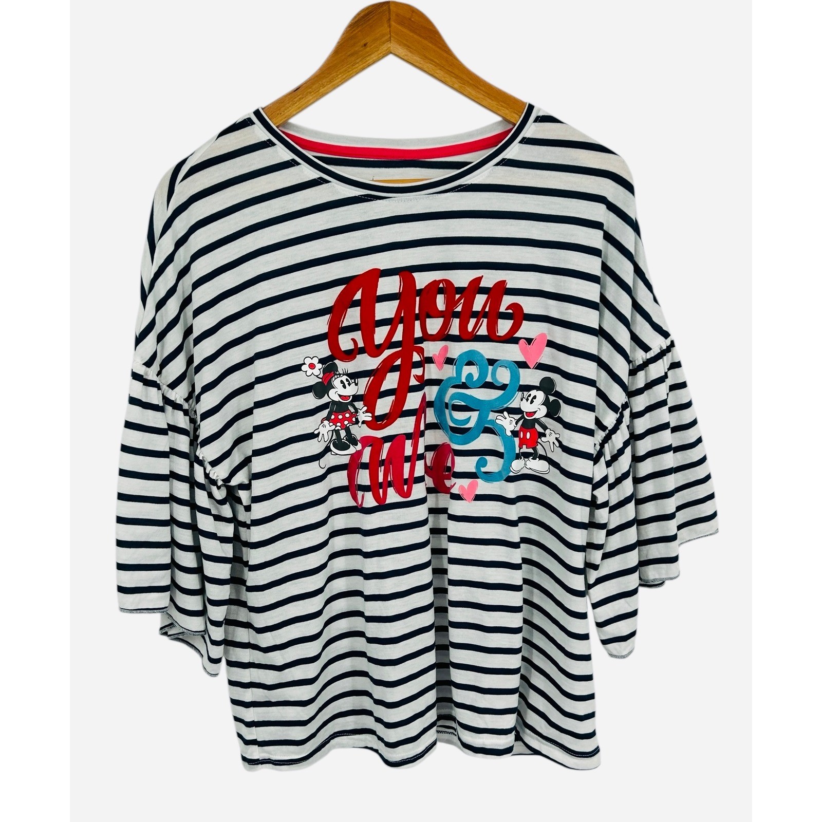 Disney Parks Womens Mickey Mouse You & Me Striped 3/4 Sleeve Top Size Medium
