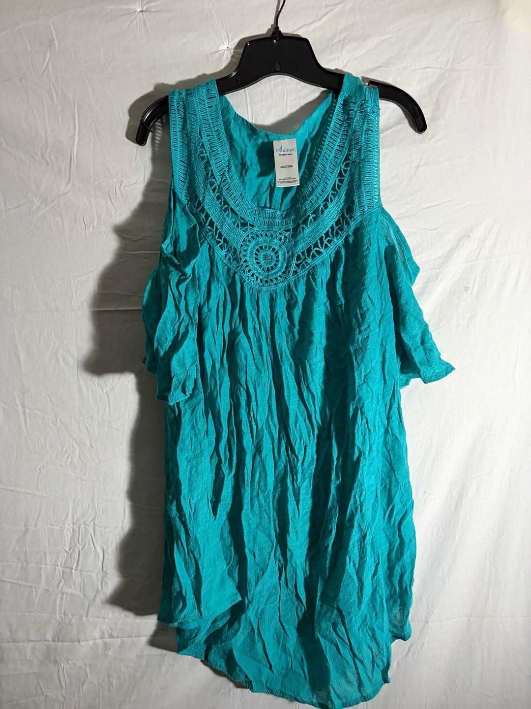 Catalina Women’s Teal Cold Shoulder Crochet Neck Sleeveless Blouse