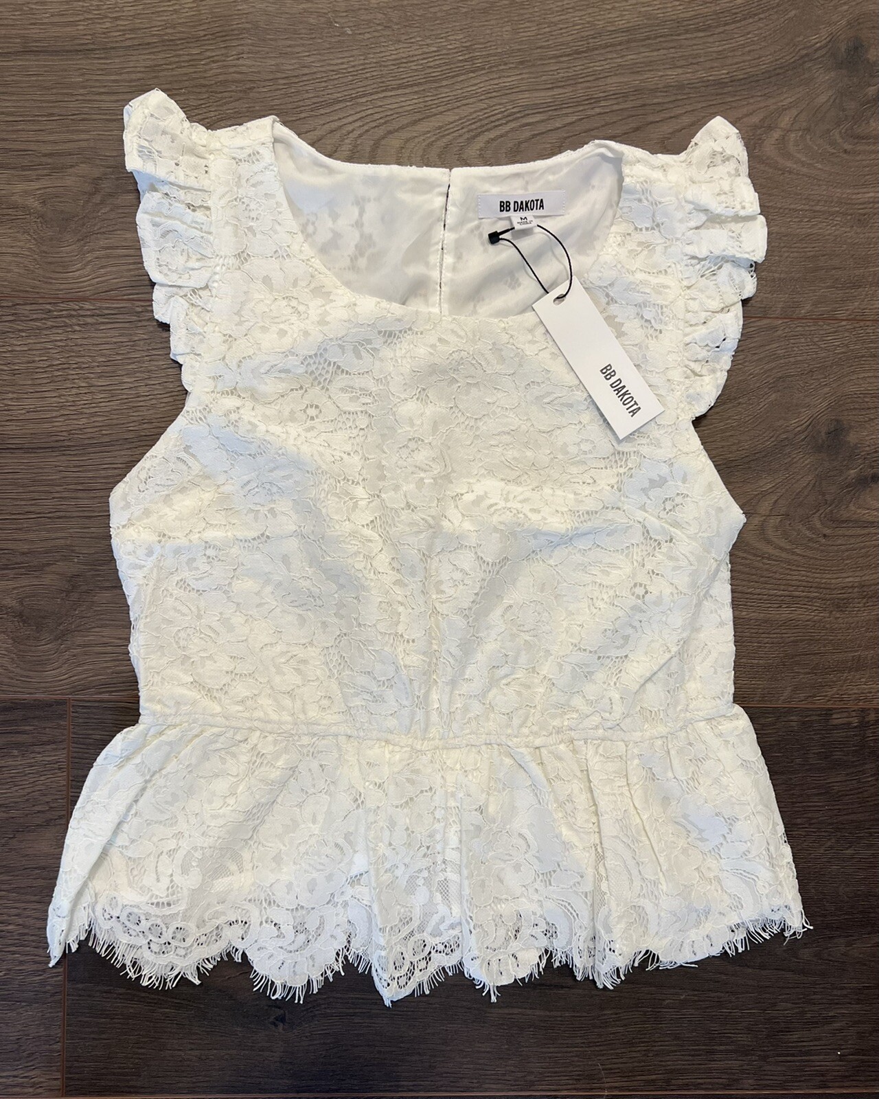 BB Dakota At First Sight Peplum Lace Top in Antique Ivory – Size M *NEW w/ Tag*