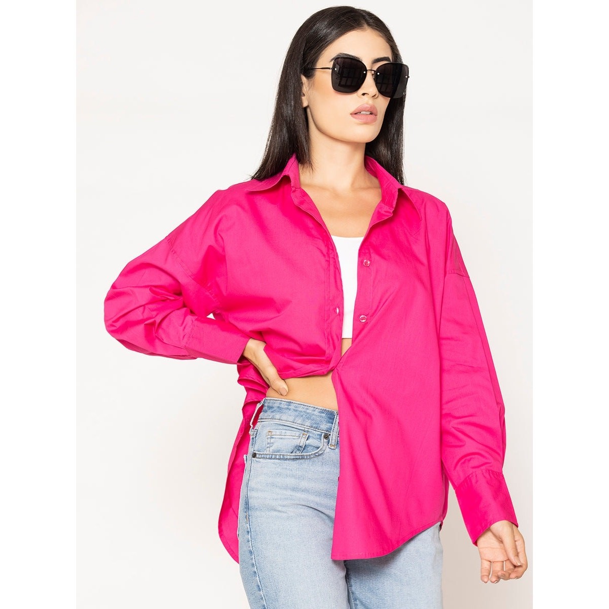 Spanx Poplin Oversized Button-Up Shirt Long Sleeves Tulip Pink Size XS NWT