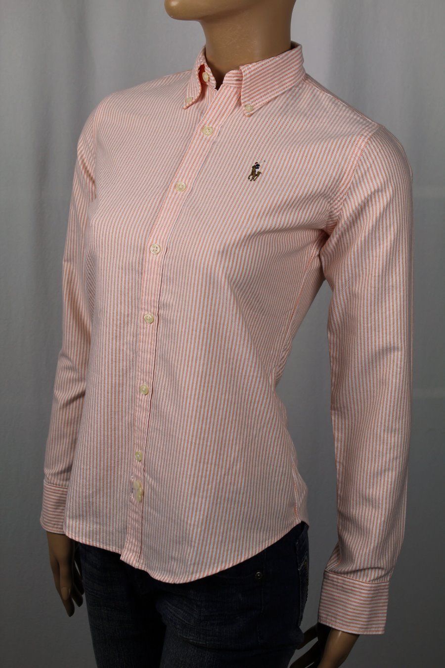 Ralph Lauren Orange Classic Fit Striped Blouse Shirt Multi Colored Pony NWT