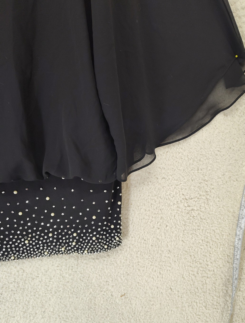 MSK Blouse Womens Medium Black Chiffon Cape Sleeve Embellished Party Top Elegant