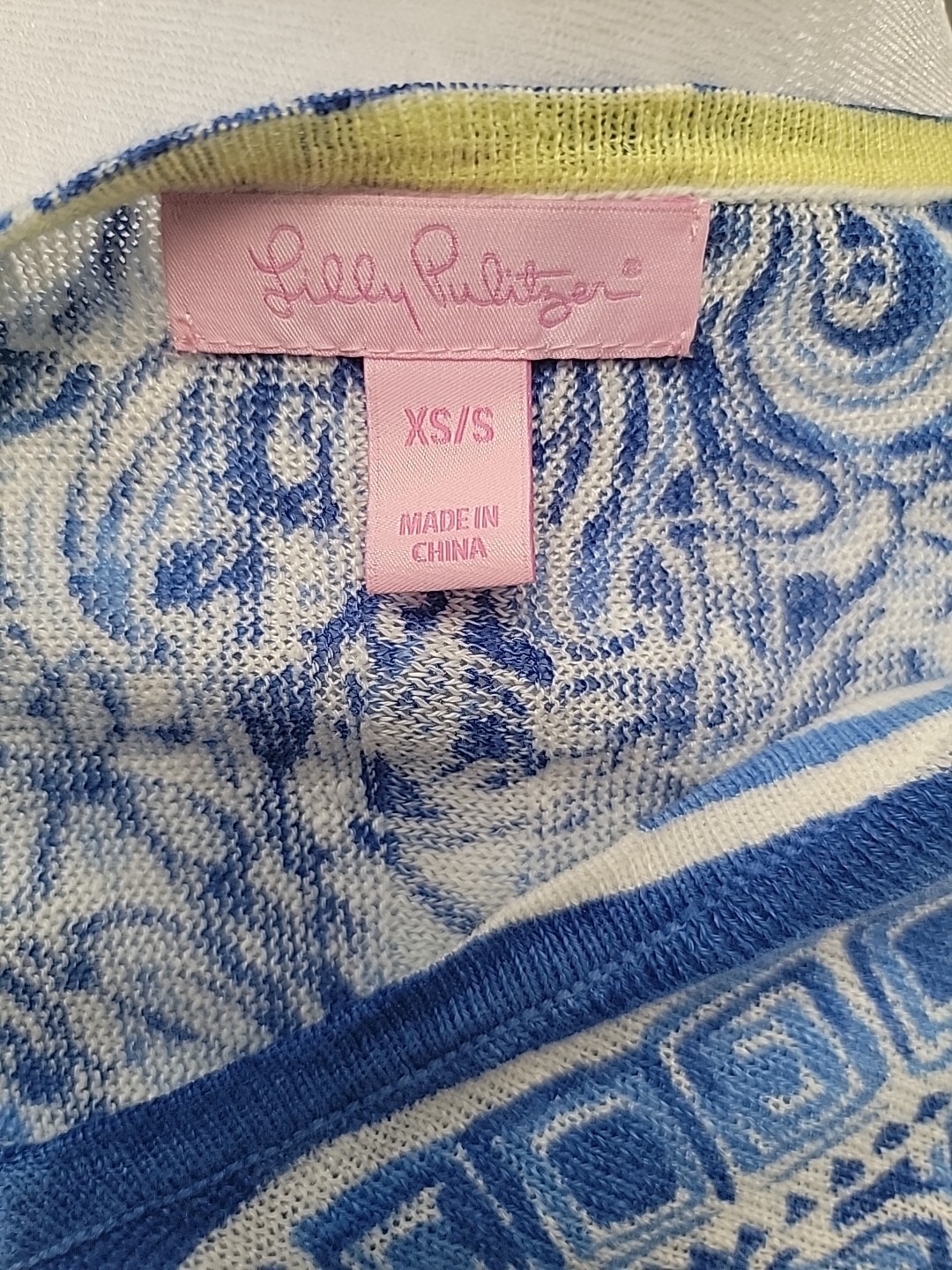 Lilly Pulitzer Jameson 100% Linen Tunic Top Size XS/S Blue Crush Floral Roomy