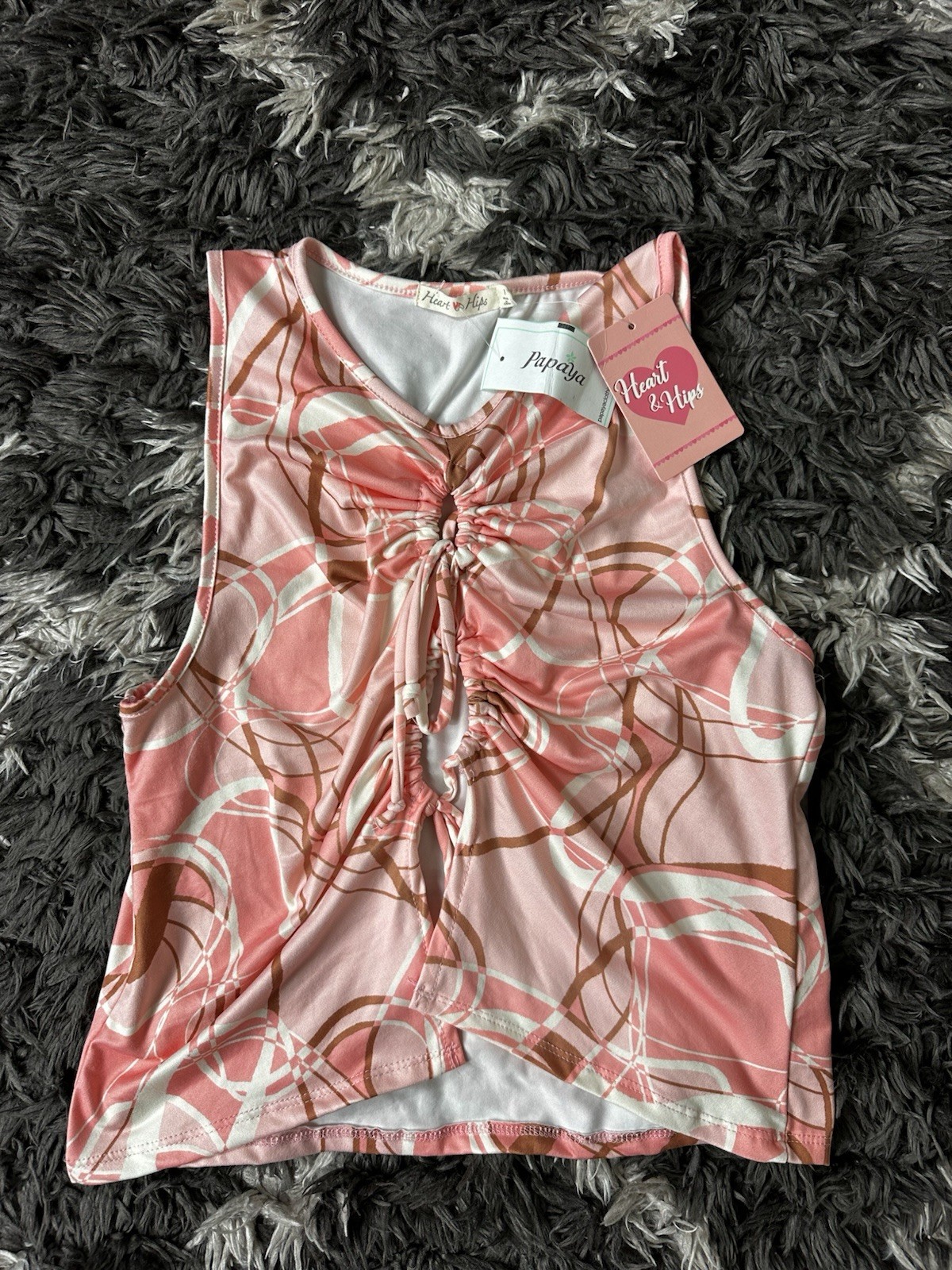 Heart & Hips Ruched Keyhole Tank Top Womens Large L Pink Abstract Swirl NWT