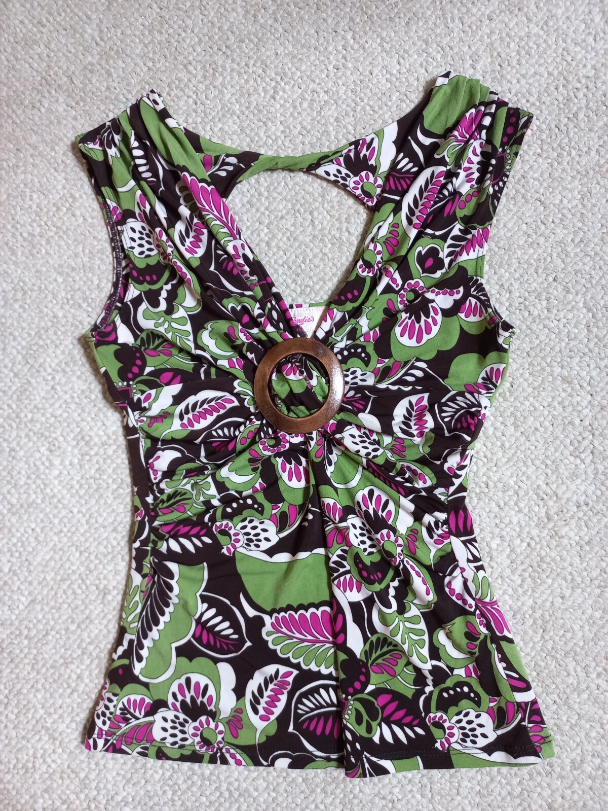 Candies Bright Green, White, Brown & Magenta Knit Top – SZ M