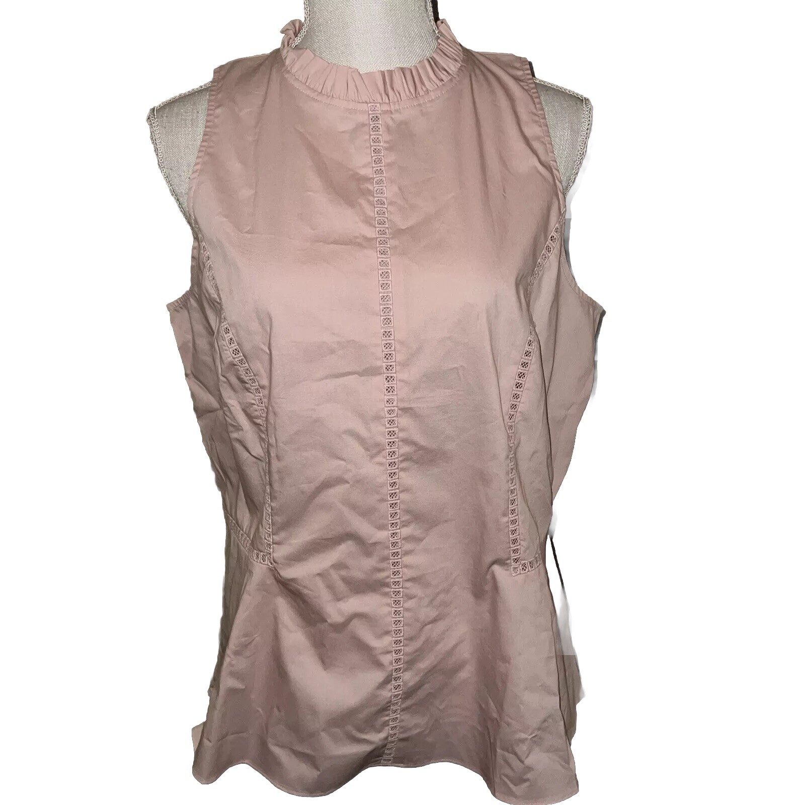 Worthington Woman’s Top Size L Sleeveless Rose Smoke Printed Ruffled Neck