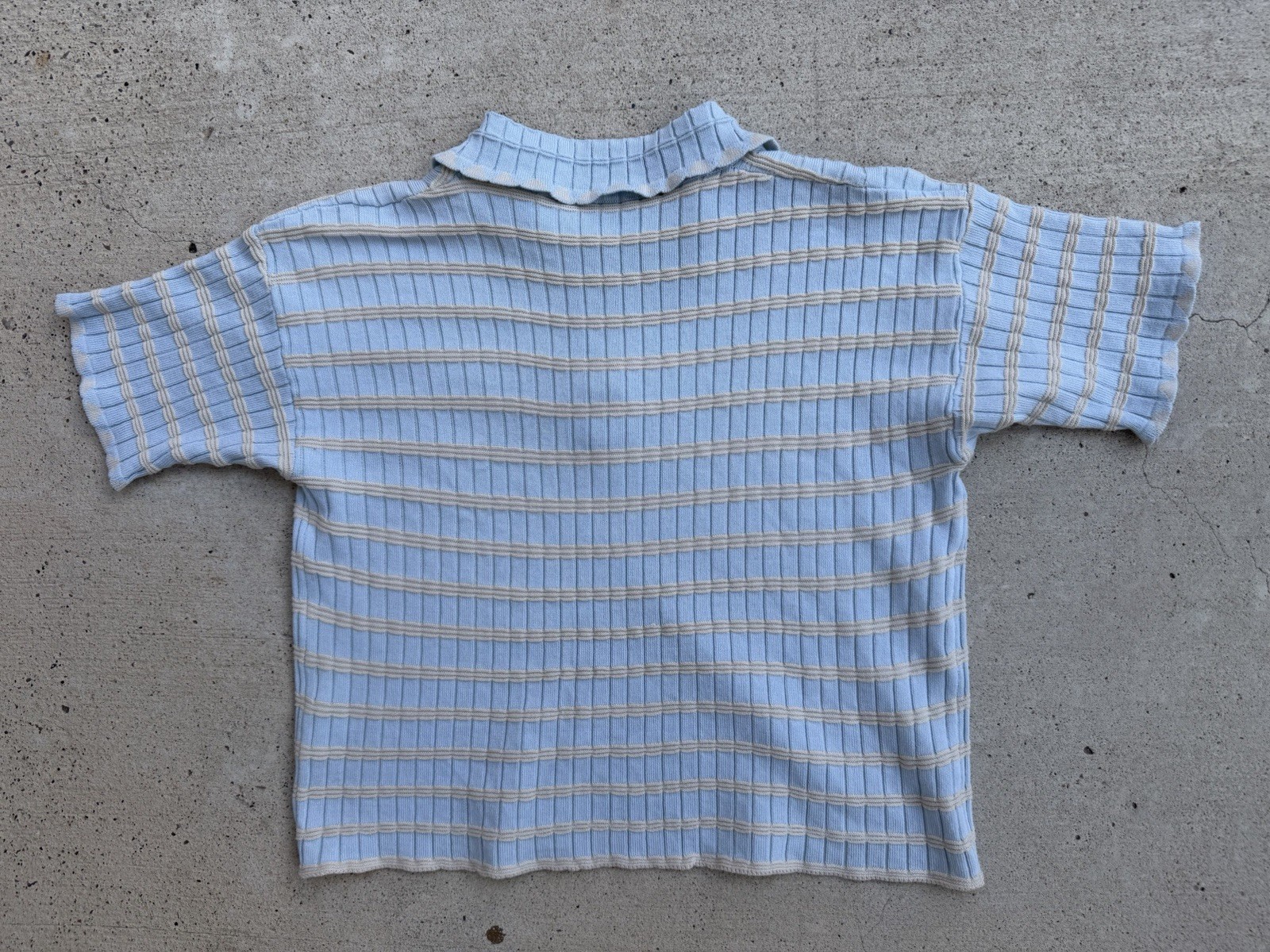 Givenchy Ribbed Knit Striped Polo Shirt Gold Logo Blue Cream Women’s XS S