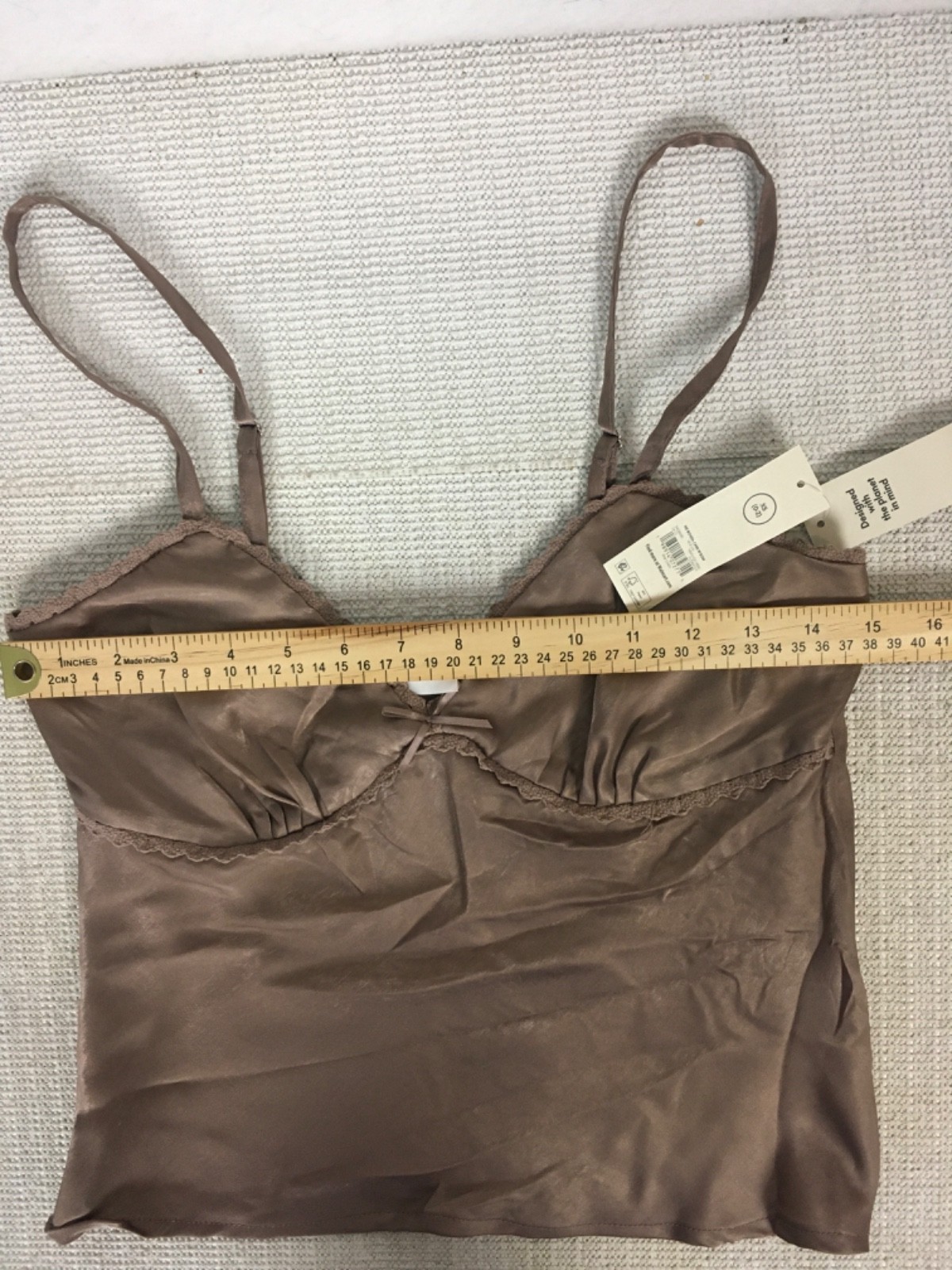 No Boundaries Camisole Top Women Size XS 0 to 2 Light Brown V neck Bow Adj Strap