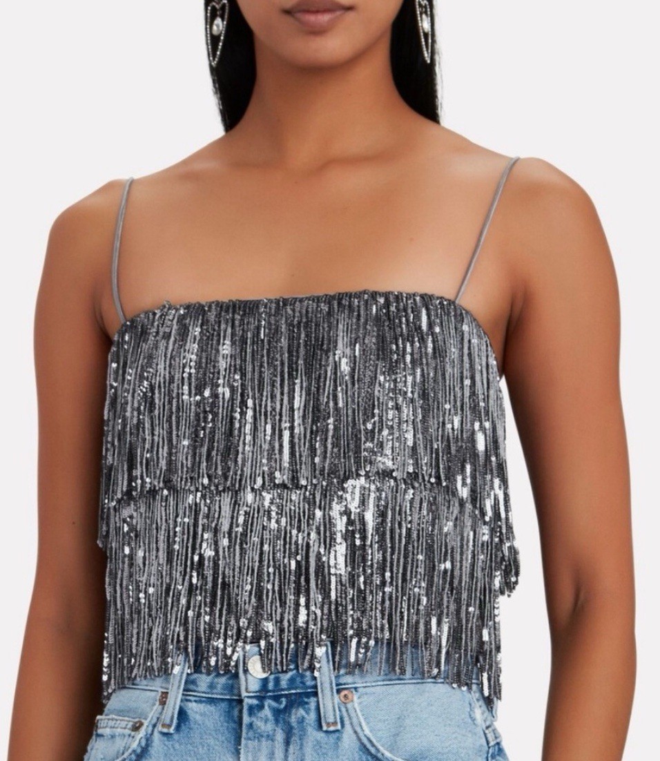 Saylor Sequin Fringe Crop Top Womens XS