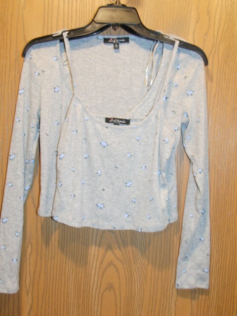 Mixed Threads Womens Gray Long Sleeve Cardigan Tank Top 2 Piece Set Small