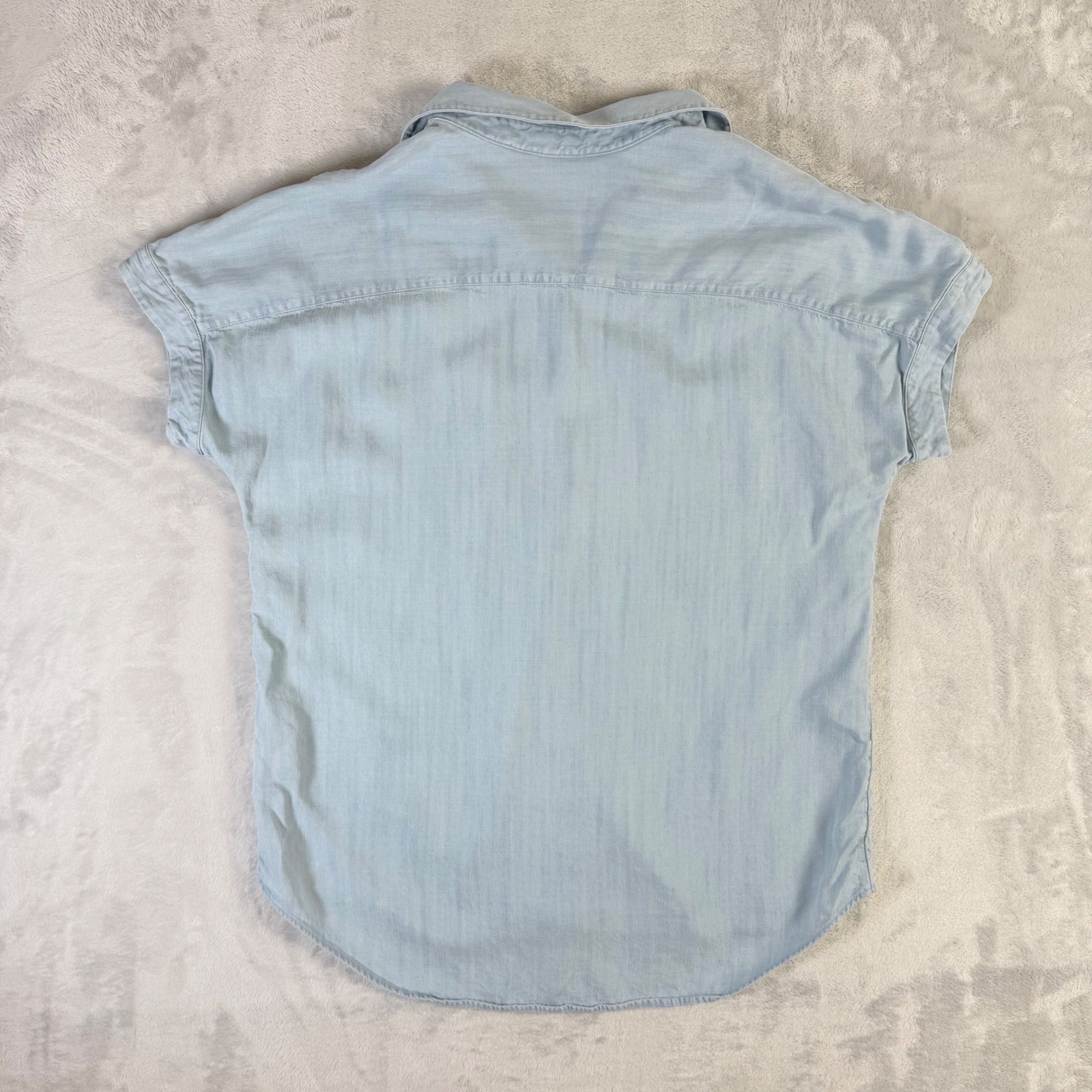 Soft Surroundings Button Down Shirt Womens PS Blue Tencel Lyocell Short Sleeve