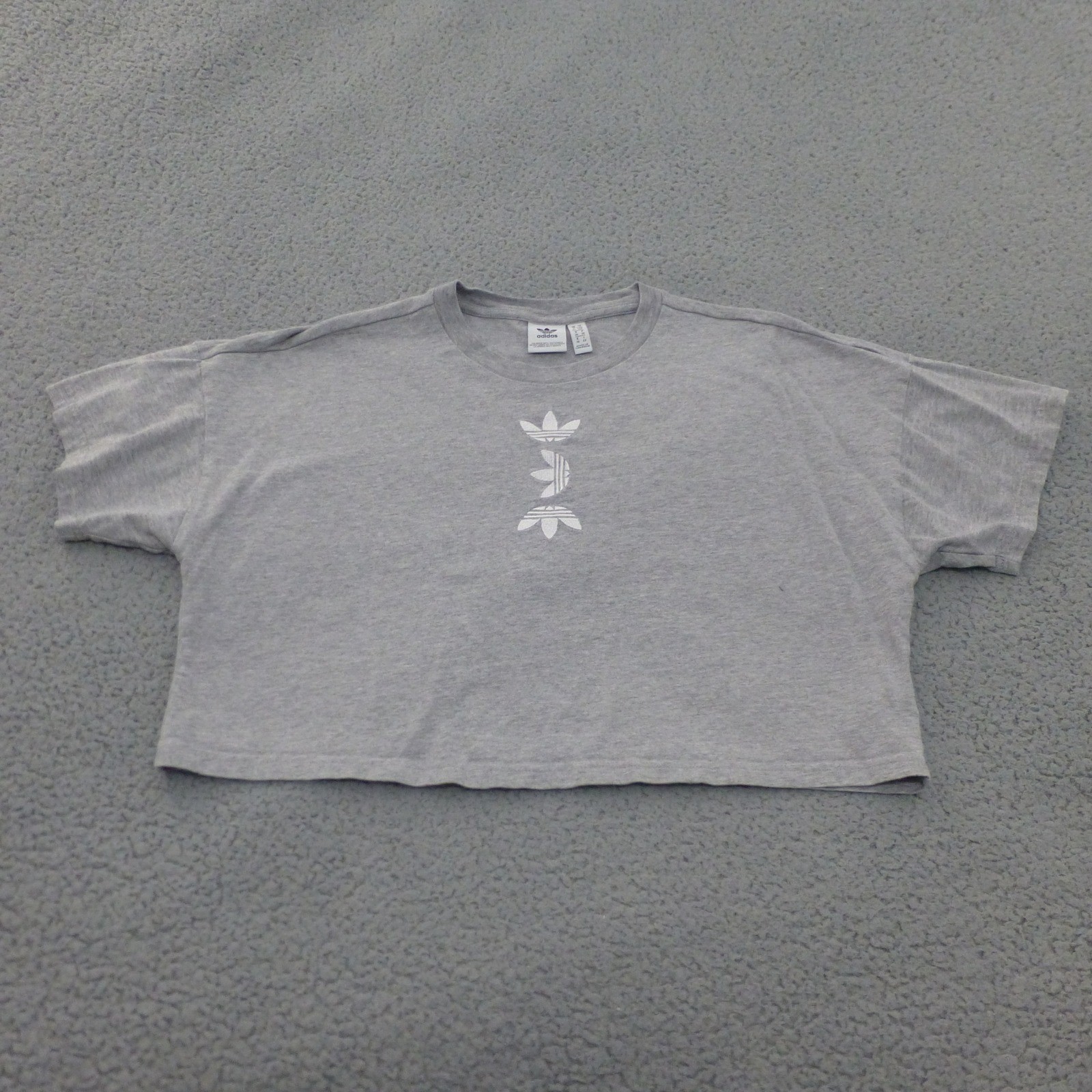 Adidas Cropped T Shirt Womens Small Gray Trefoil Logo Casual Athletic Boxy