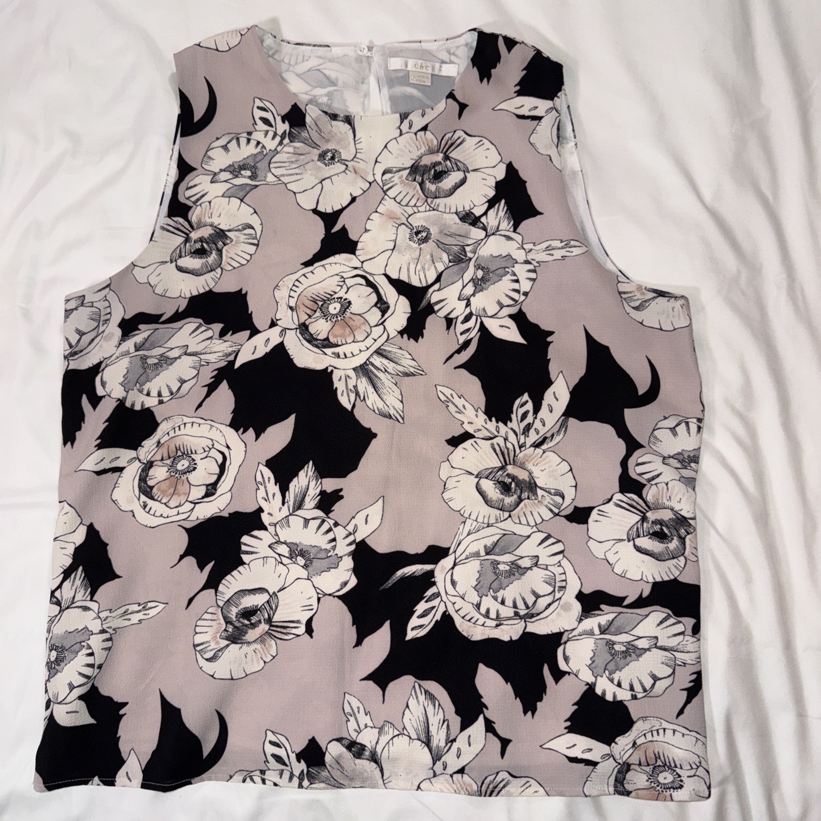 c&e Tank Top Womens Medium M Multicolor Floral Sleeveless Crew Neck Lined Blouse