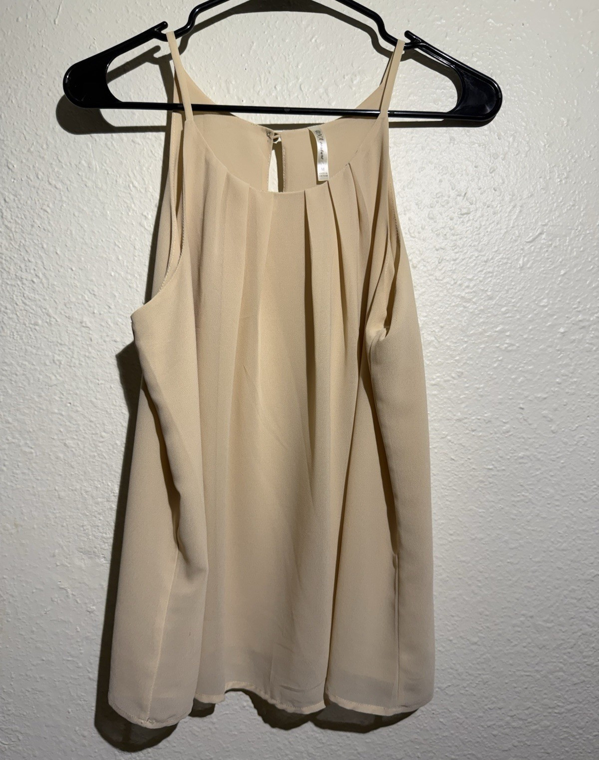 ONA couture Beige Pleated Chiffon Spaghetti Strap Cami Tank Top Women’s M