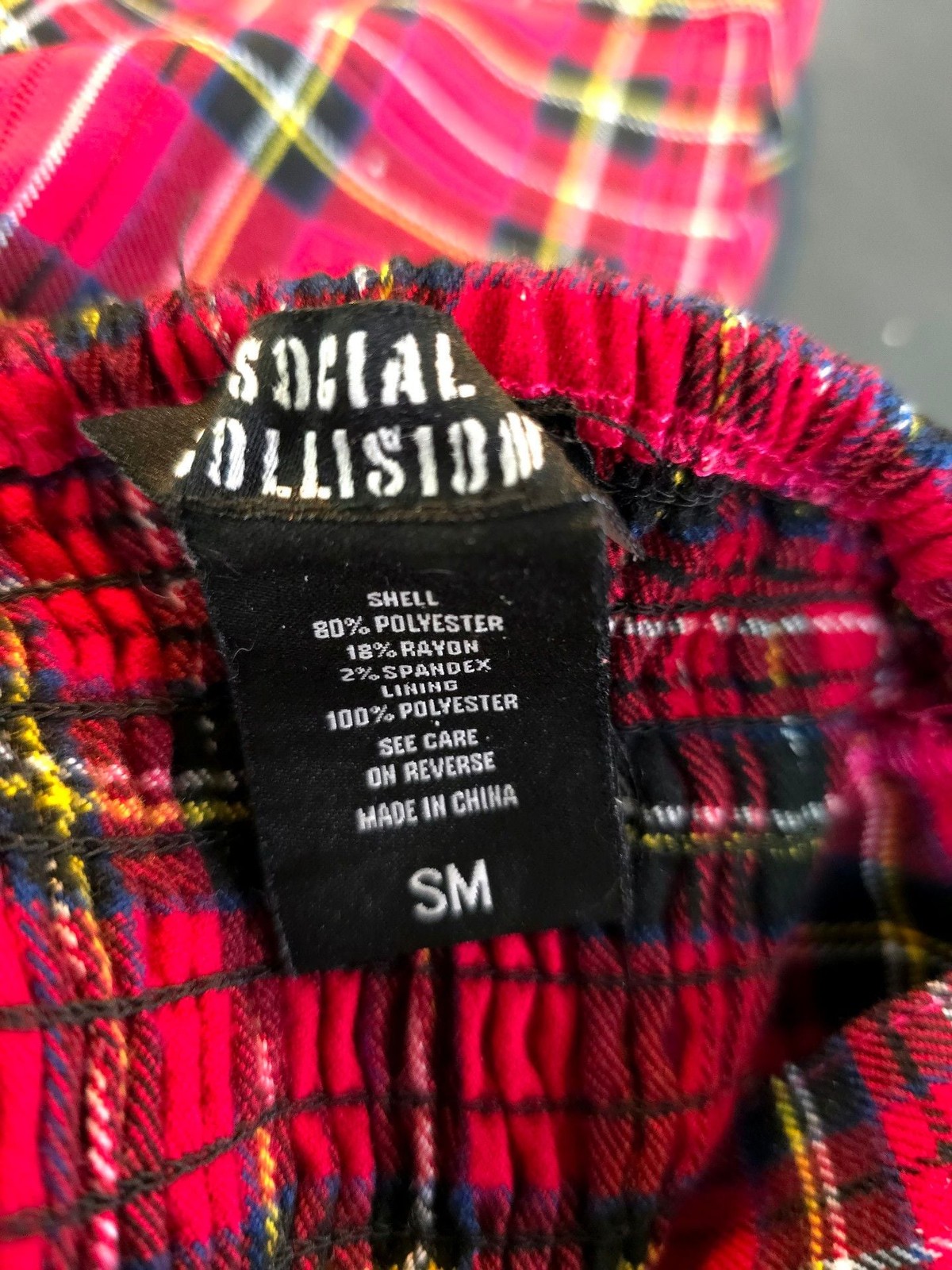 Social Collision Red Plaid Hook-and-Eye Buckle Strap Crop Top
